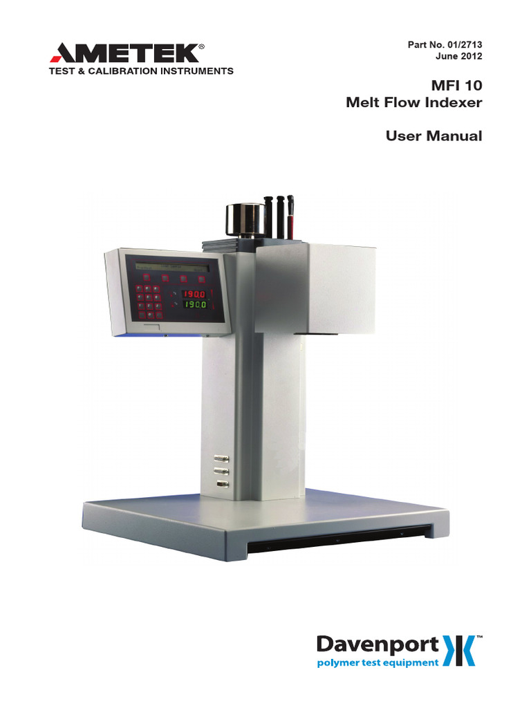 MFI 10 Melt Flow Indexer Manual | PDF