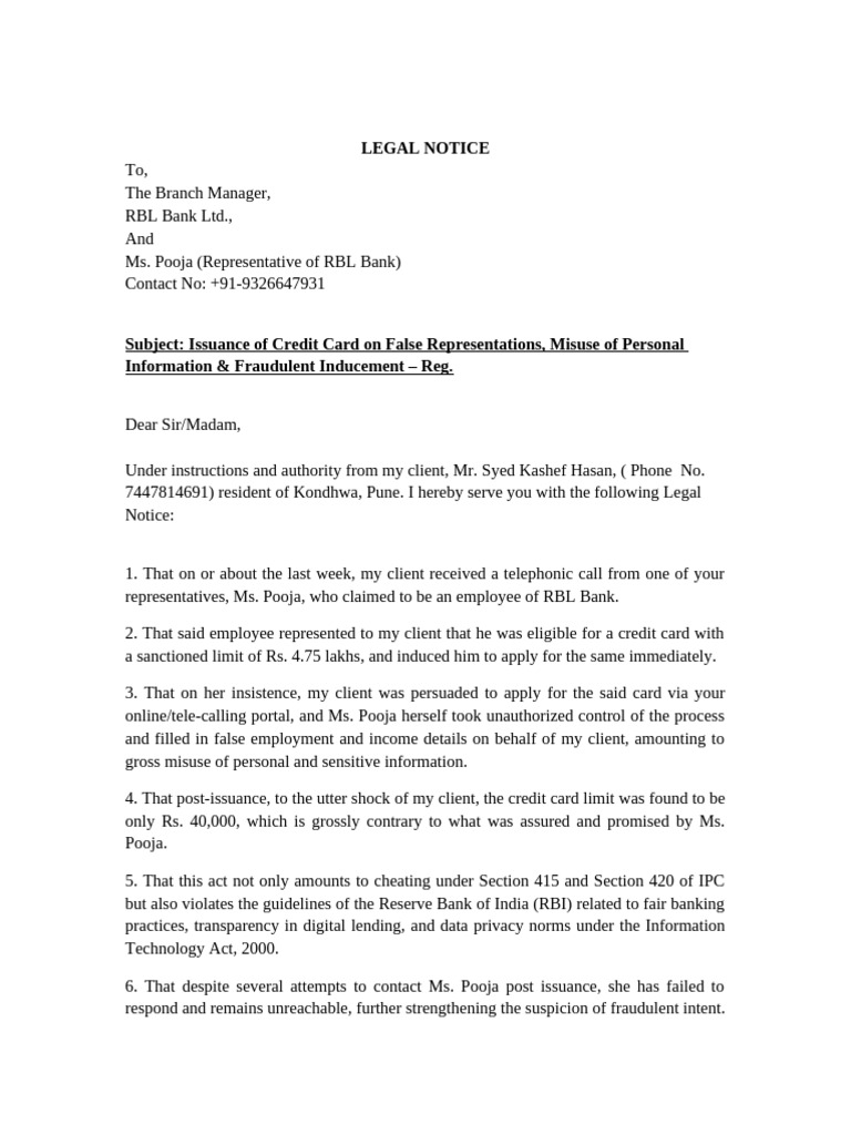 RBL Bank Fraud Legal Notice | PDF | Common Law | Justice