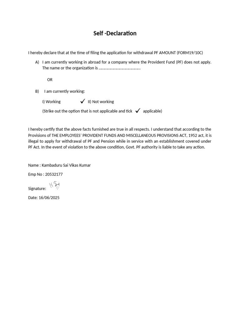 Form19 - Declaration Withdrawal (AutoRecovered) | PDF
