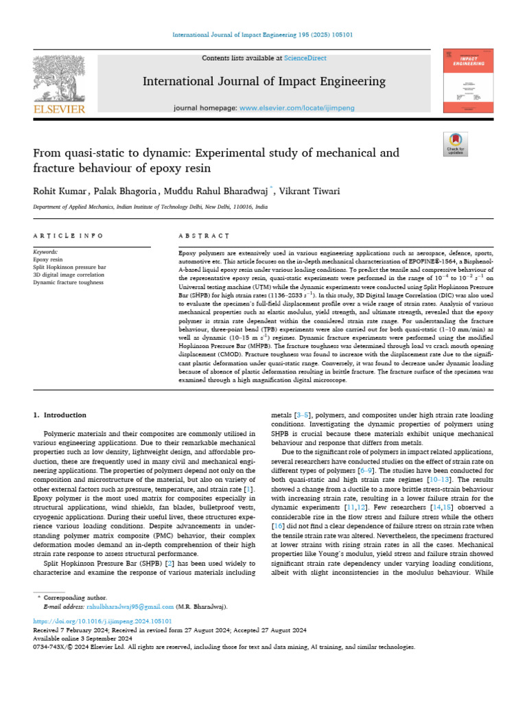 From Quasi-Static To Dynamic Experimental Study of Mechanical and | PDF ...