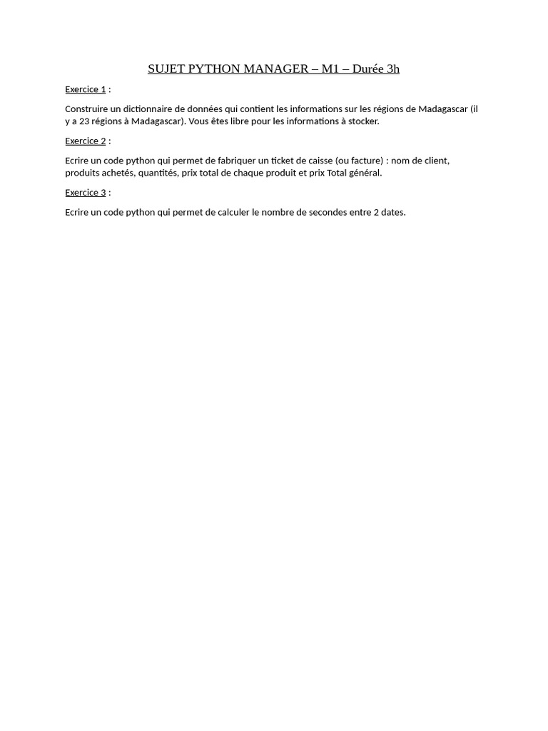 Exercices Python pour M1: Dictionnaires et Dates | PDF