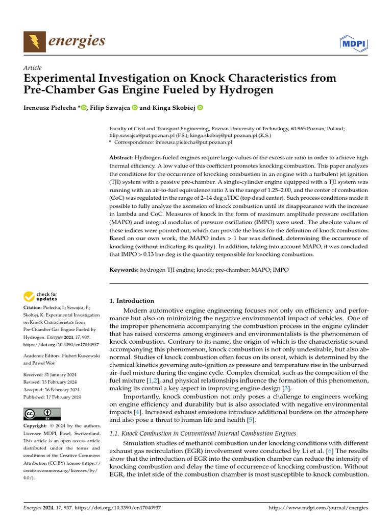 Hydrogen Engine Knock Characteristics | PDF | Combustion | Engines