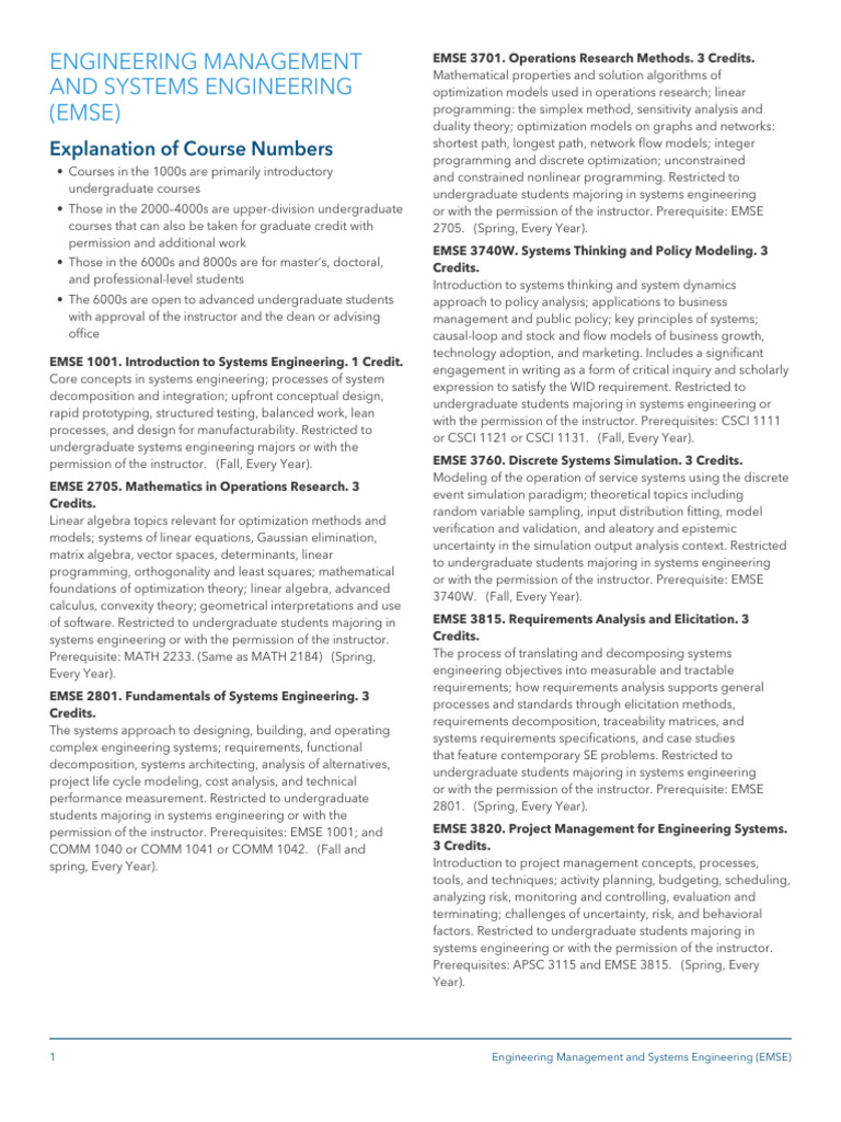 EMSE Course Structure Overview | PDF | Systems Engineering ...