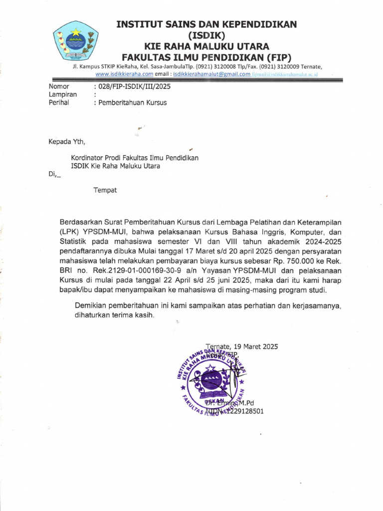 Pemberitahuan Kursus LPK 2025 | PDF