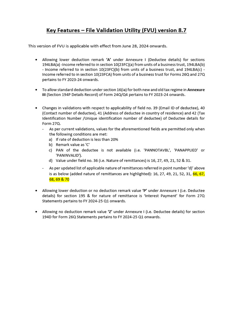 FVU Version 8.7 Updates for 2024-25 | PDF
