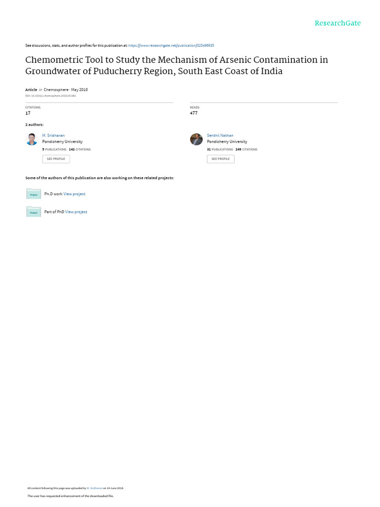 Arsenic Contamination in Puducherry Groundwater | PDF | Arsenic ...