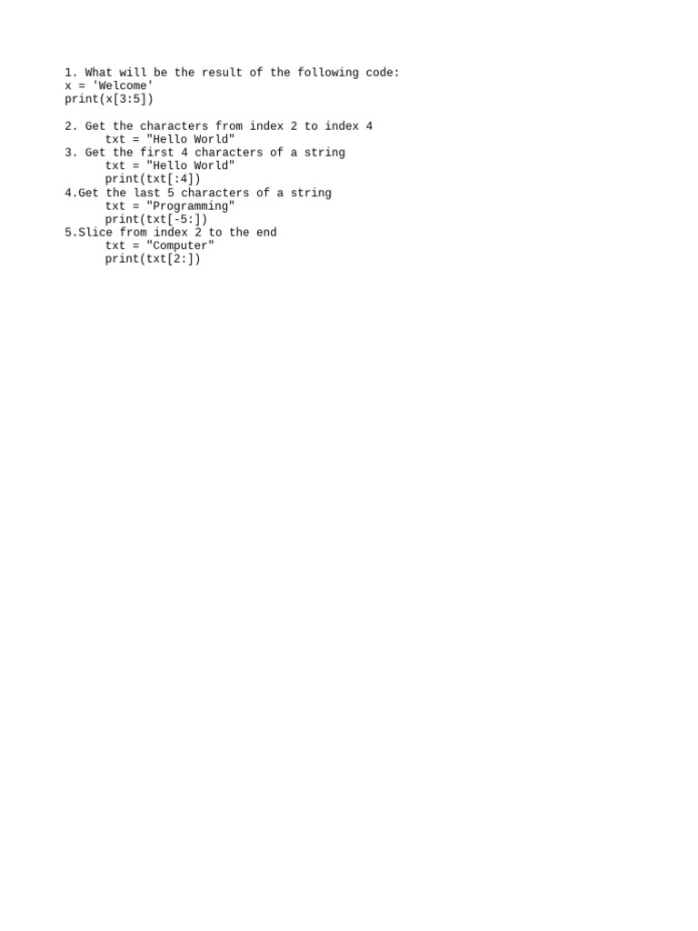 Code Output of String Slicing | PDF