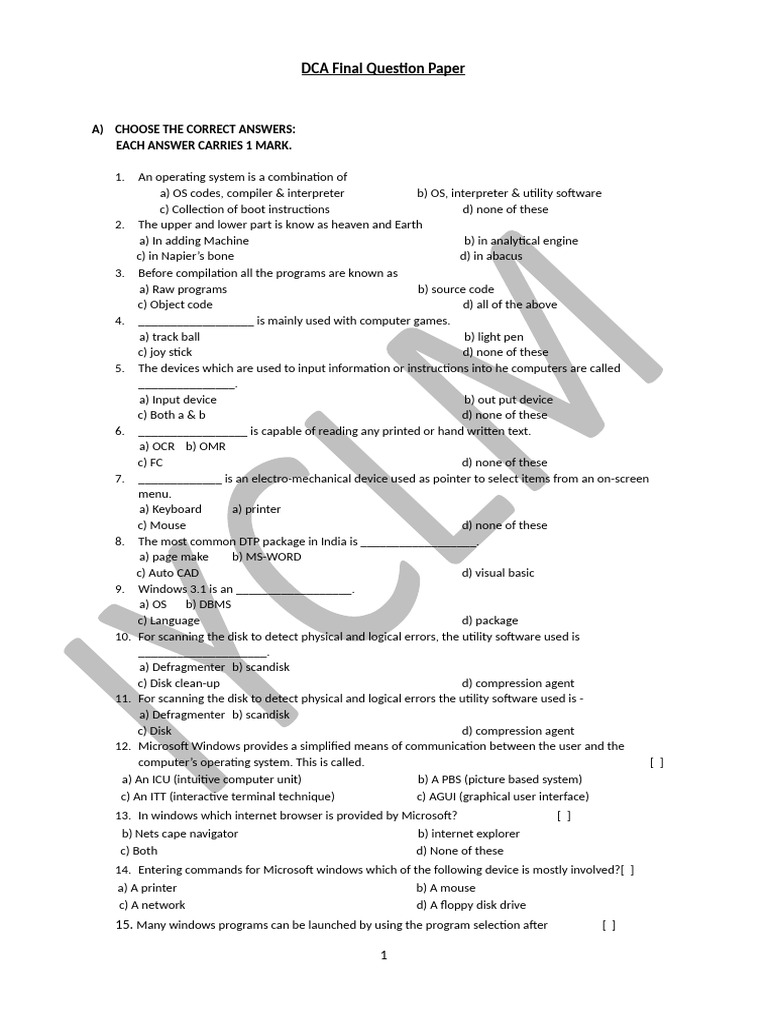 DCA Final Exam Question Paper 2025 | PDF | Window (Computing) | Icon ...