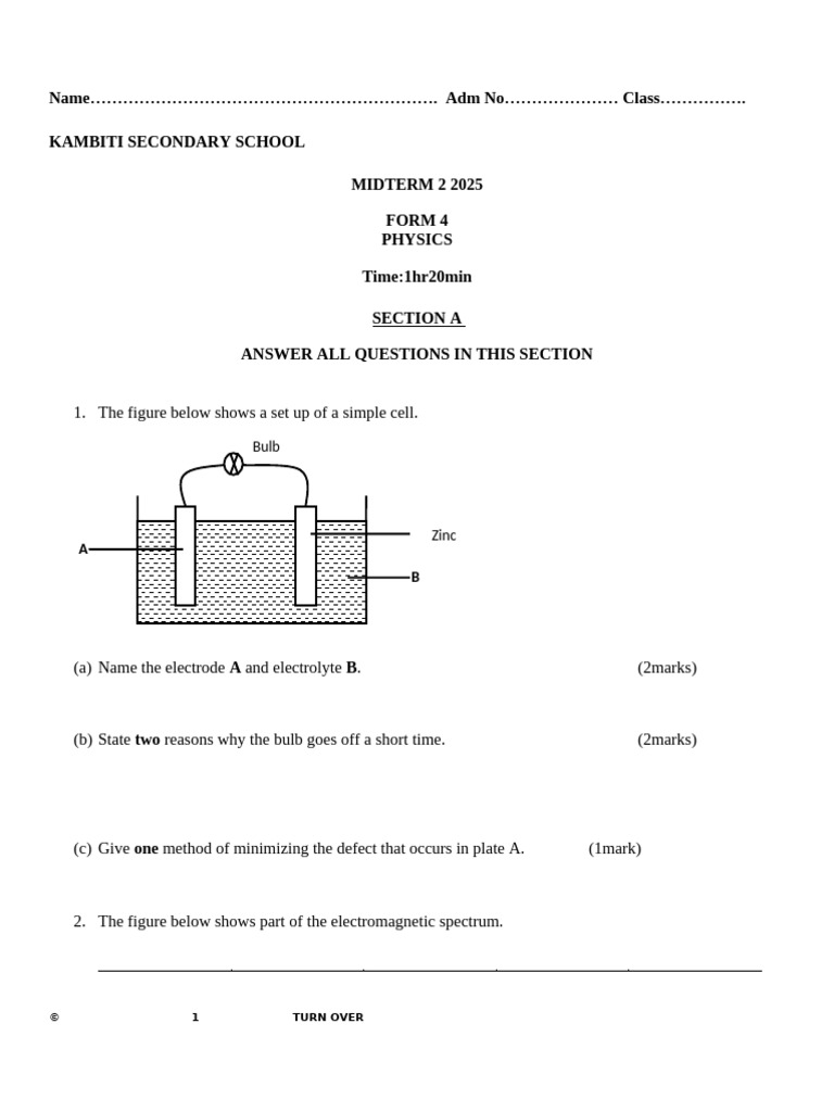 Form 4 Physics Midterm Exam 2025 | PDF | Transformer | Water