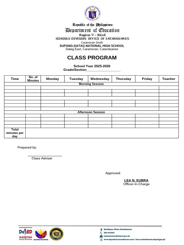 Caramoran South Class Program 2025-2026 | PDF