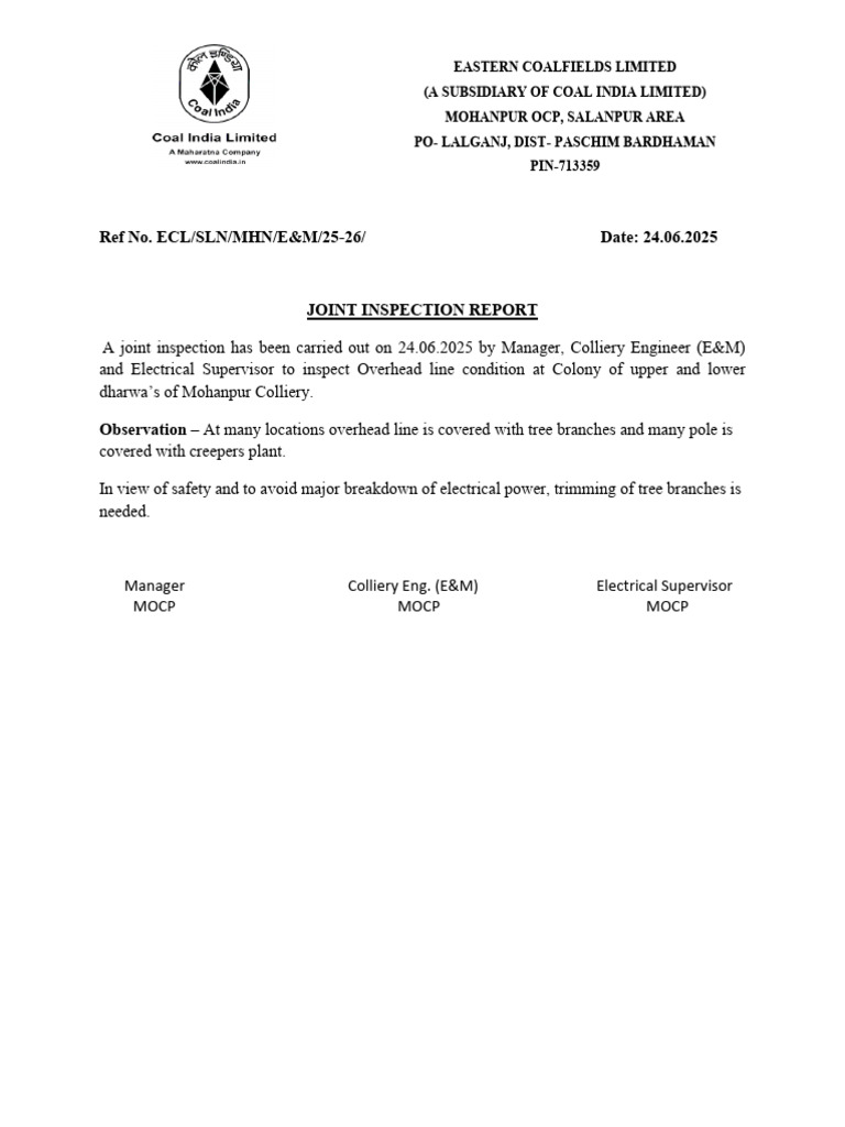 Joint Inspection Report | PDF | Coal Mining | Power (Physics)