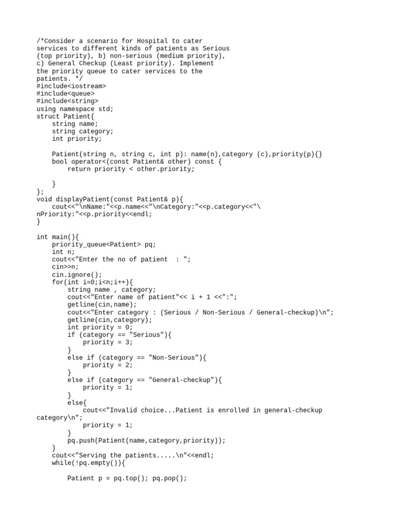 Patient Priority Queue Implementation | PDF