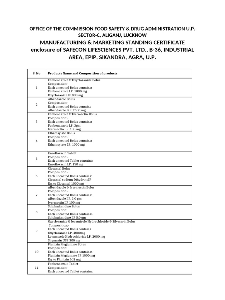 Oxyclozanide, Levamisole, Silymarin Bolus | PDF | Mass Concentration ...