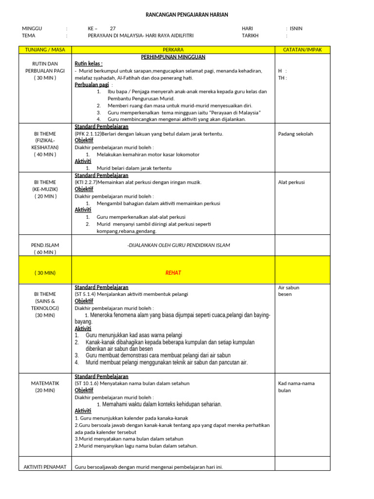 RPH Minggu 27 Perayaan Di Malaysia Hari Raya Aidilfitrik | PDF