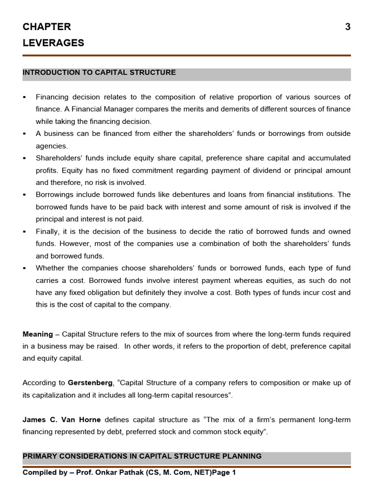 Finance Chapter - Leverages | PDF | Capital Structure | Leverage (Finance)