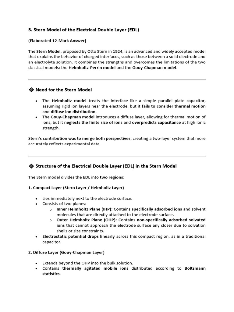 Stern Model of Electrical Double Layer | PDF | Physical Chemistry ...