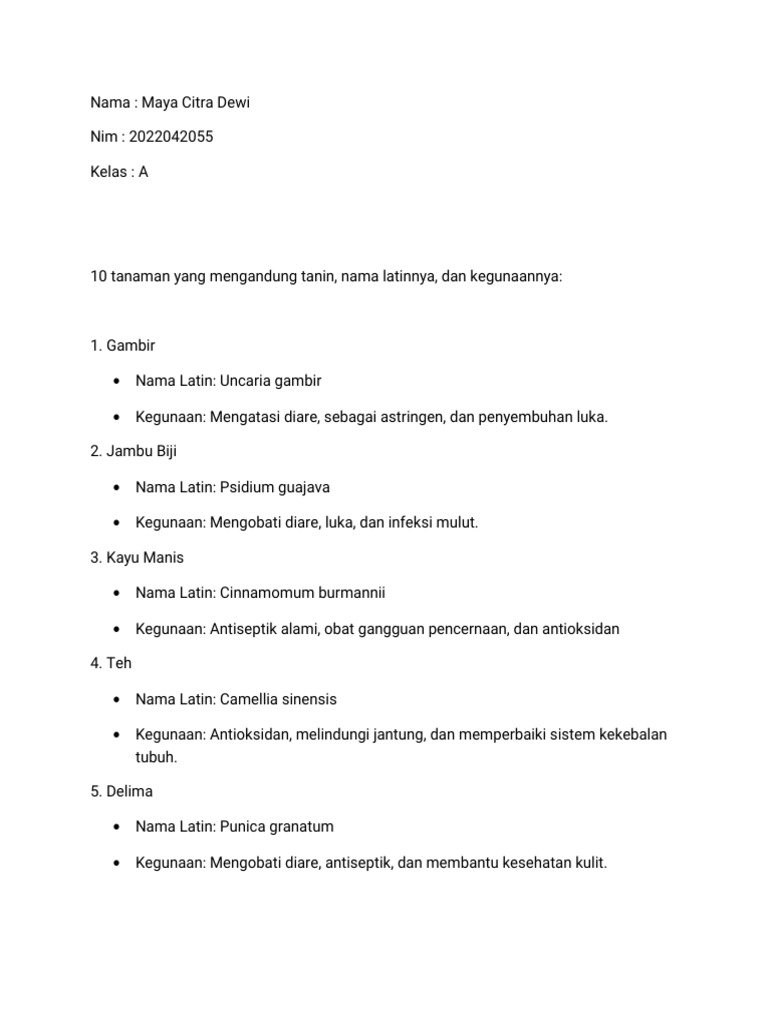 10 Tanaman Kaya Tanin dan Manfaatnya | PDF