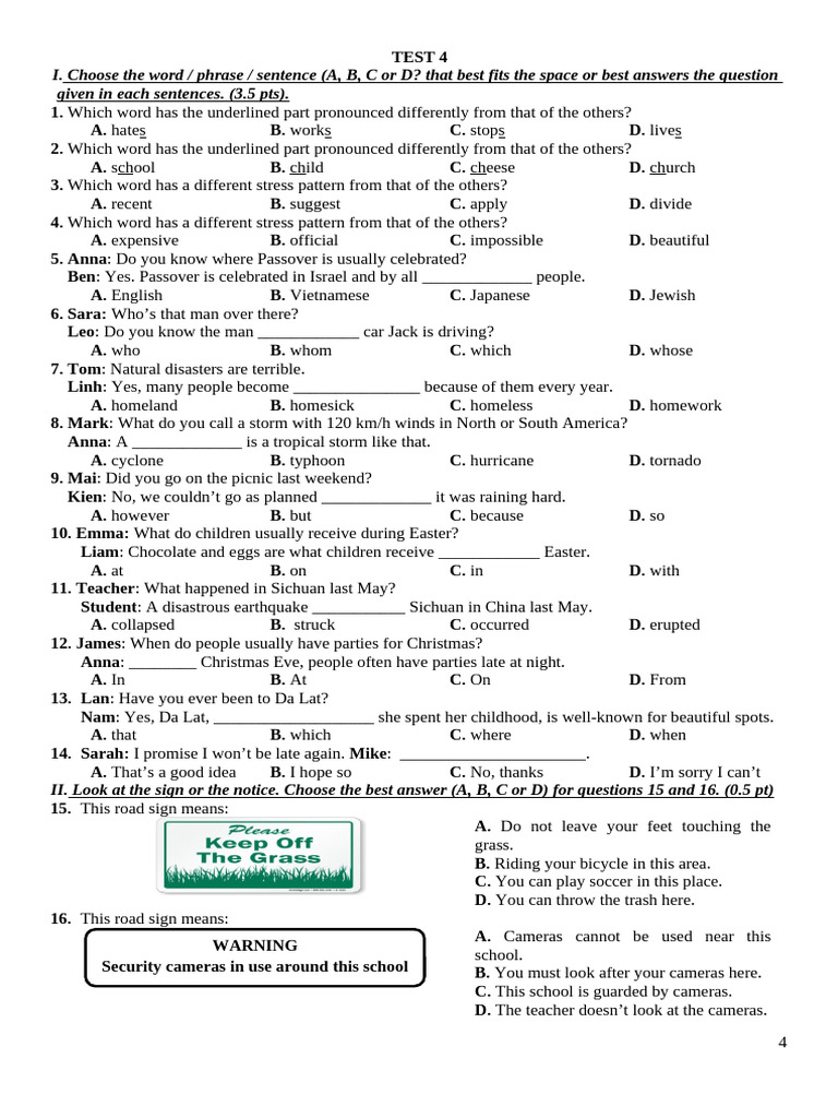 English Language Test Questions and Answers | PDF | Tropical Cyclones ...