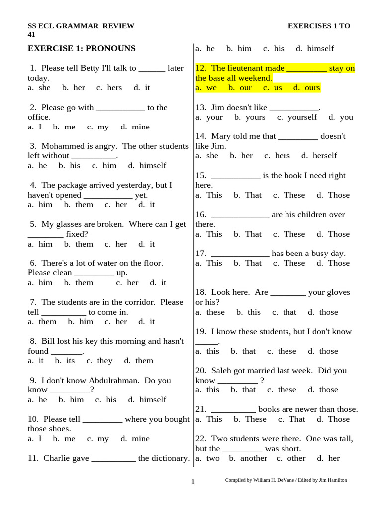 SS ECL Grammar Review Exercises | PDF