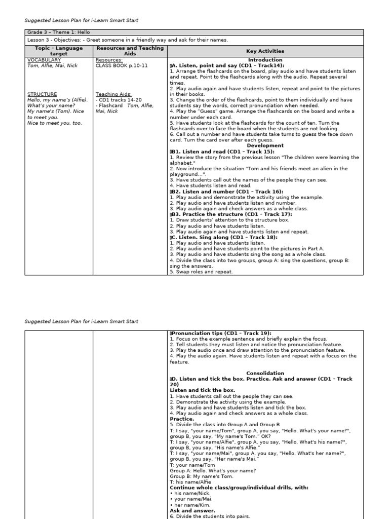 ISS Grade 3 - T1L3 - Lesson Plan | PDF | Flashcard | Learning