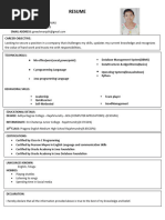 BTech Student Resume Template | PDF