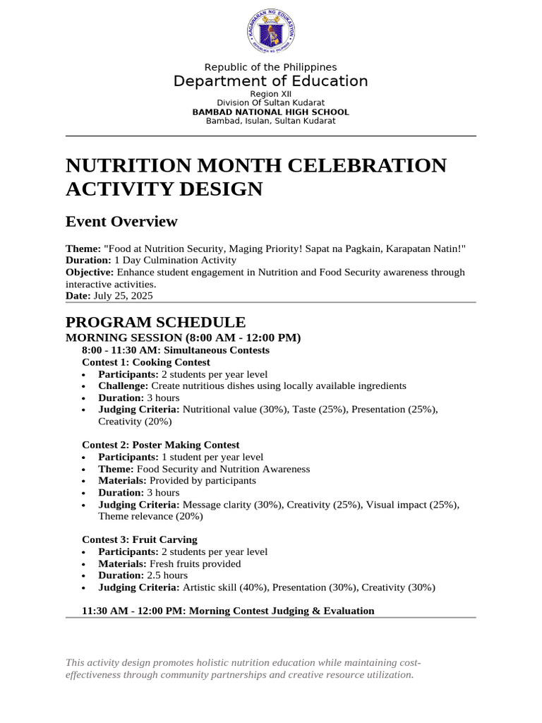 Nutrition Month 2025 Activity Design | PDF | Food Security