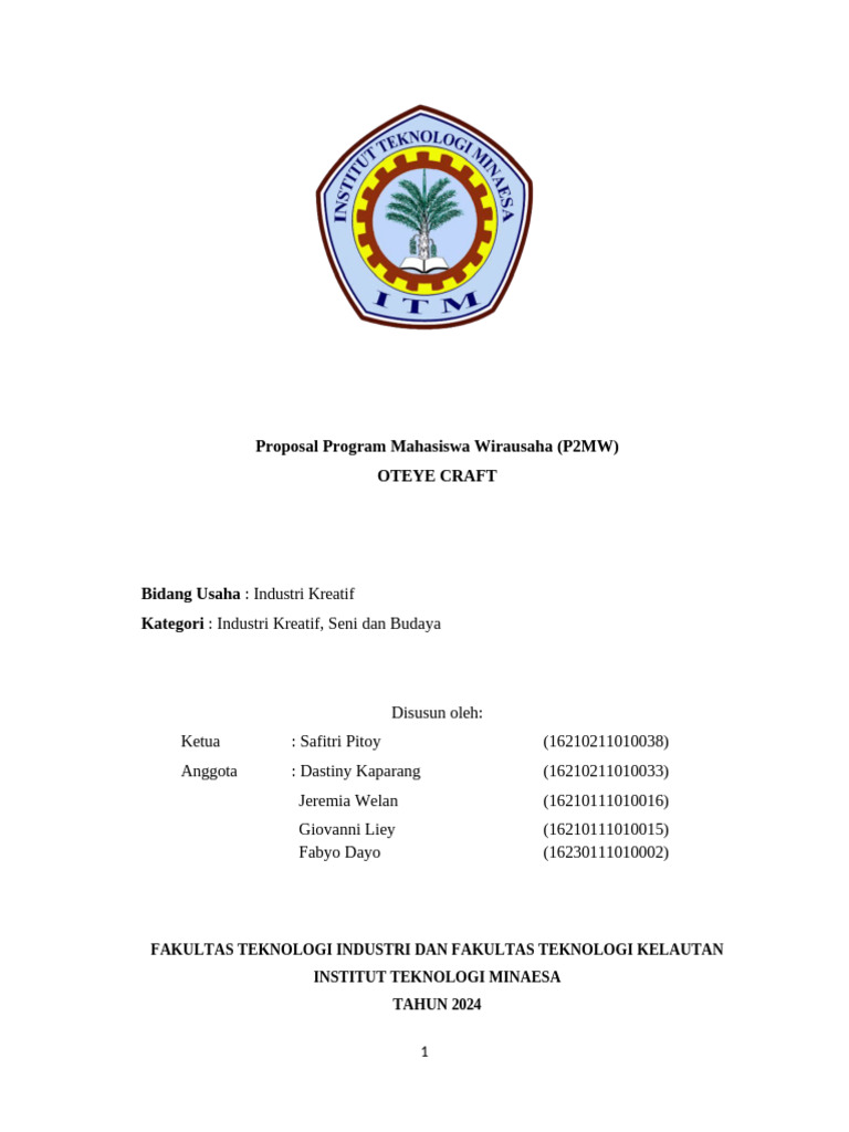Proposal Program Mahasiswa Wirausaha - Oteye Craft BARUUUU | PDF