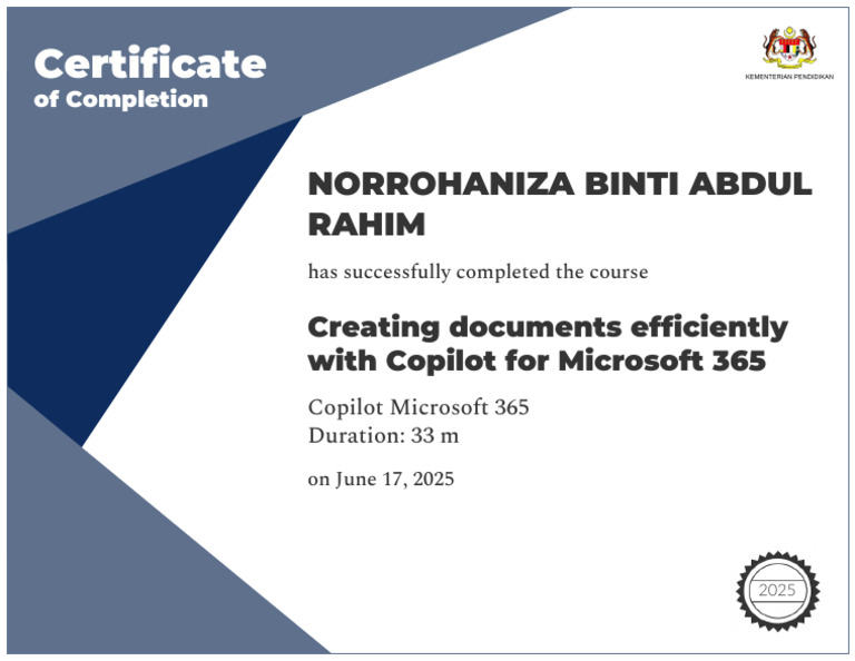 Certificate: Document Creation with Copilot | PDF