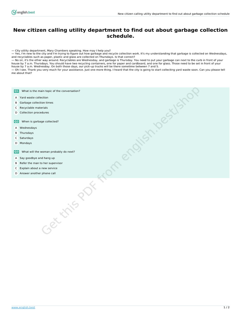 Garbage Collection Schedule Explained | PDF | Waste