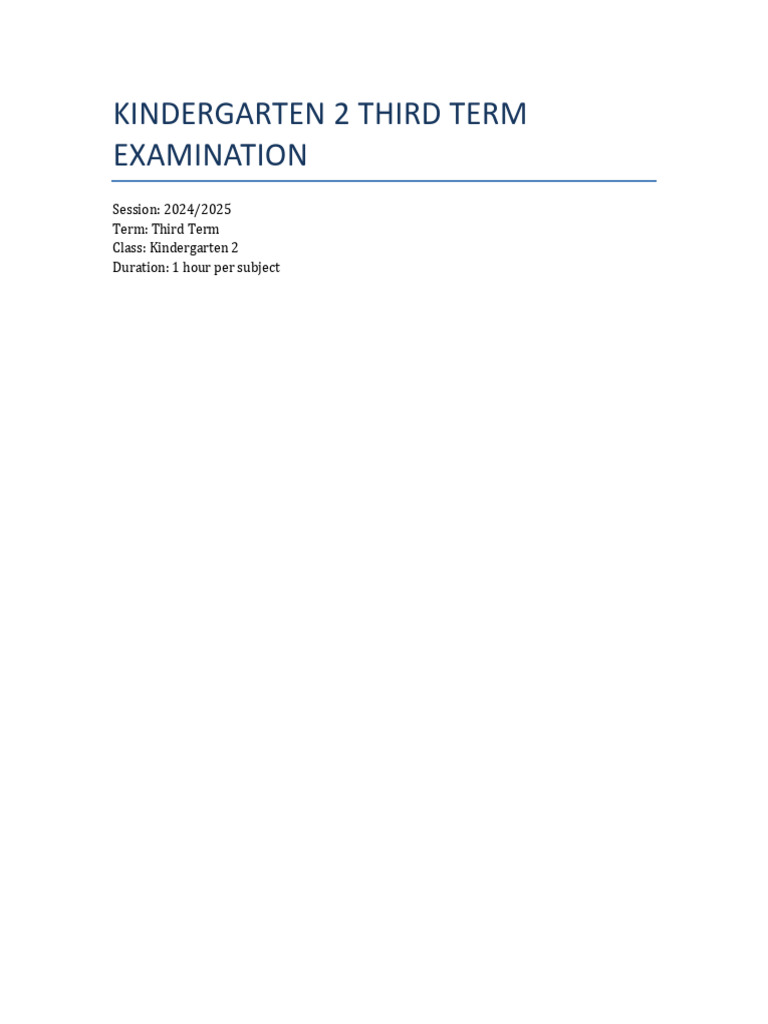 KG2 Third Term Exams | PDF