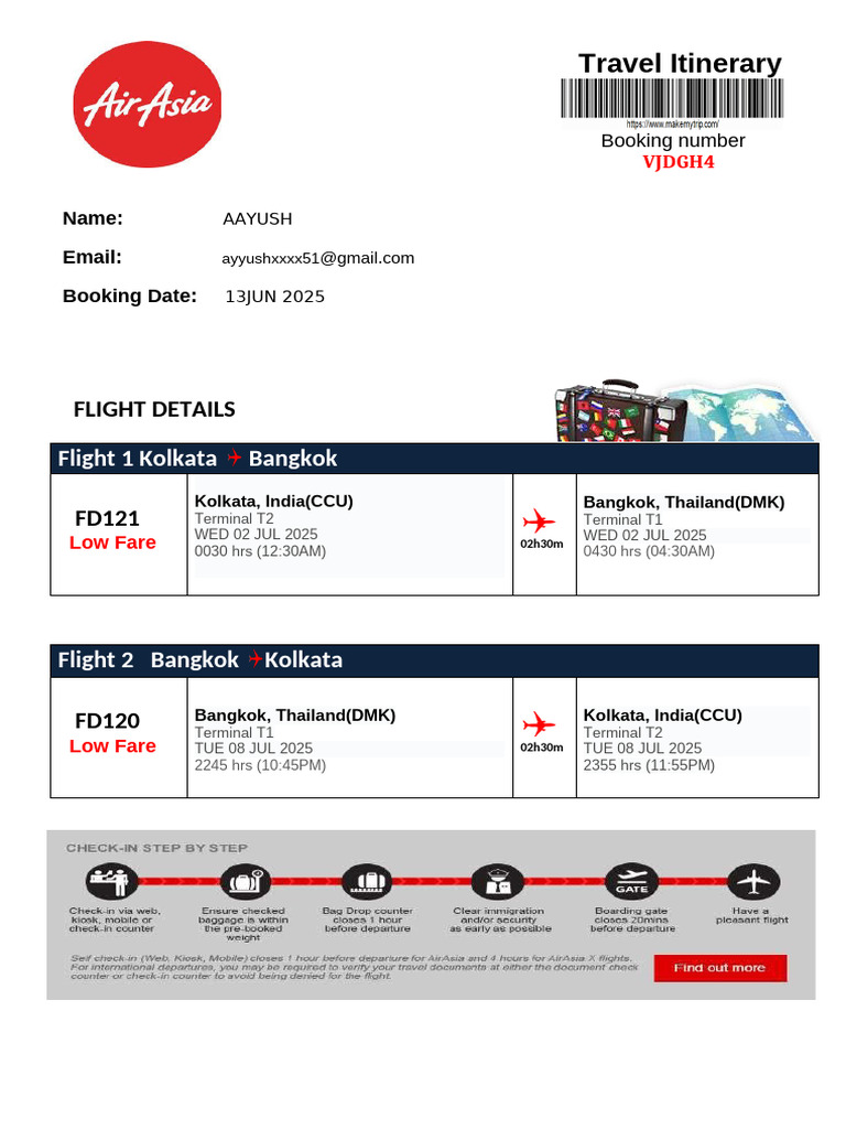 AirAsia Travel Itinerary for Aayush | PDF