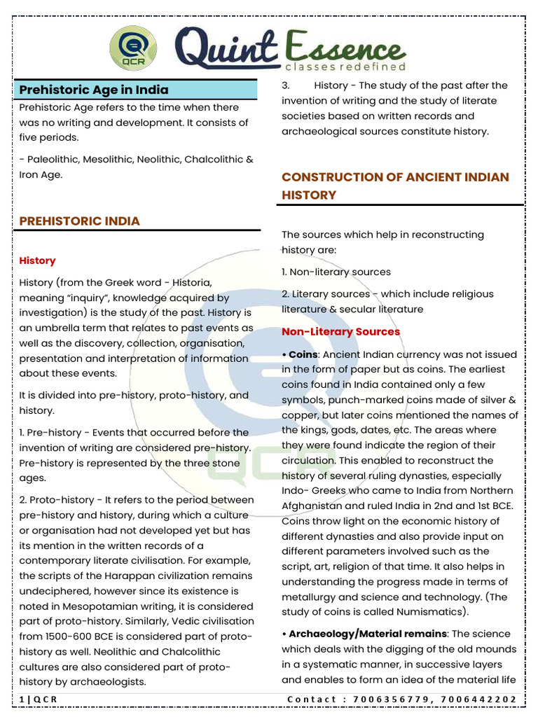 Prehistoric Age and History of India | PDF | Paleolithic | Stone Age