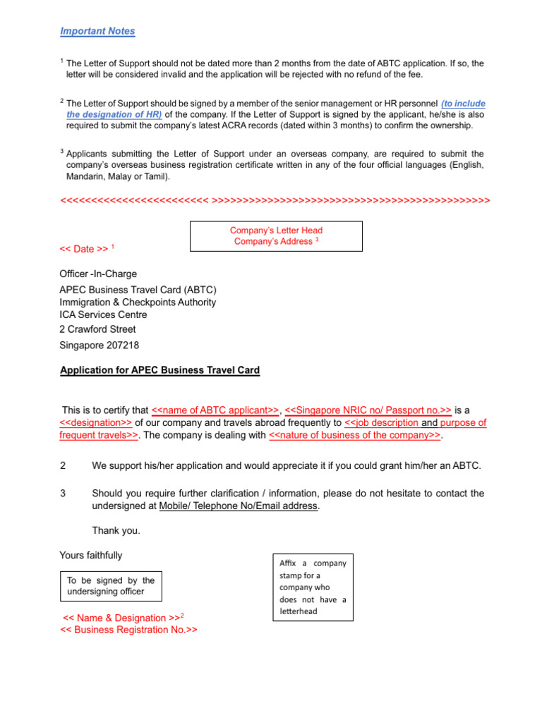 APEC Business Travel Card Support Letter Guide | PDF
