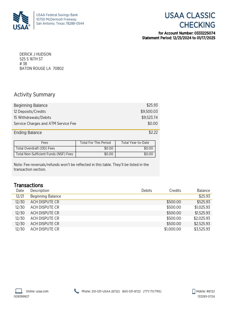 USAA Classic Checking Statement Summary | PDF | Financial Services ...