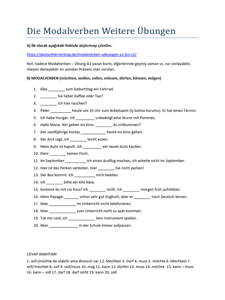 Alle Modalverben Übung 2 | PDF