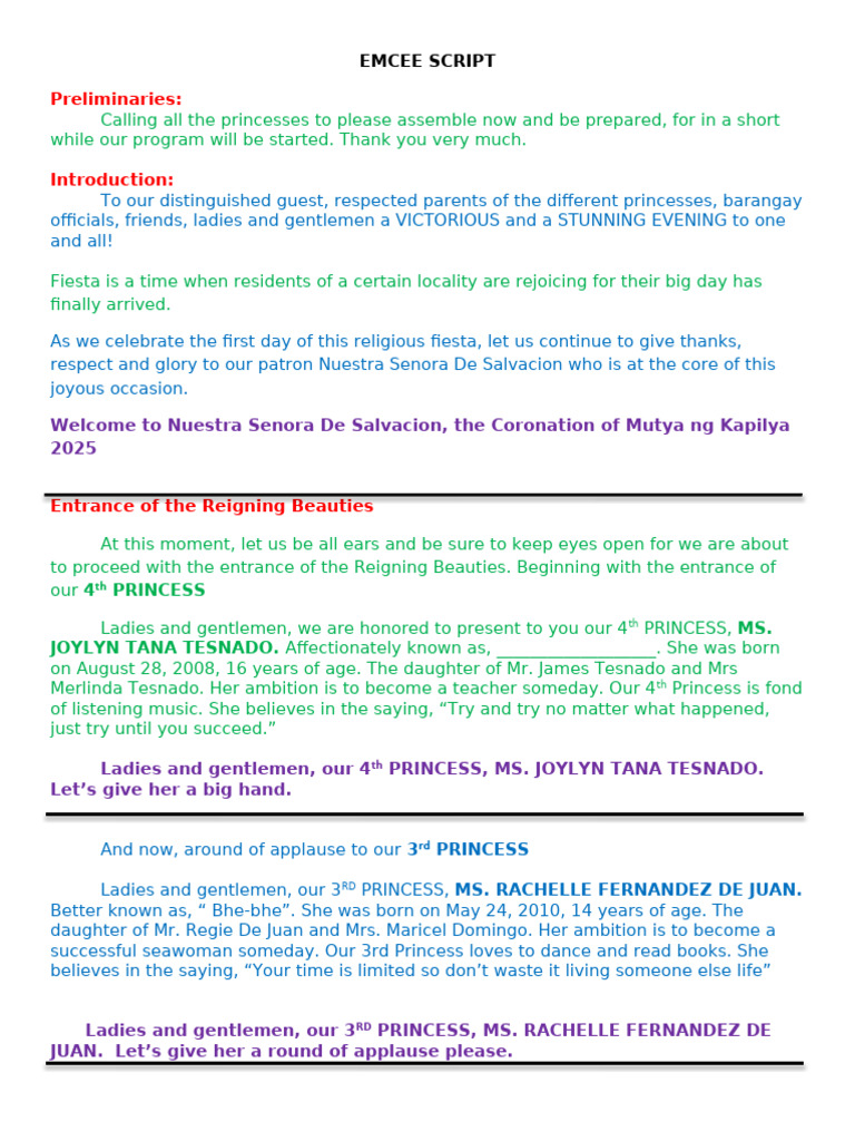 Emcee Script for Mutya ng Kapilya 2025 | PDF