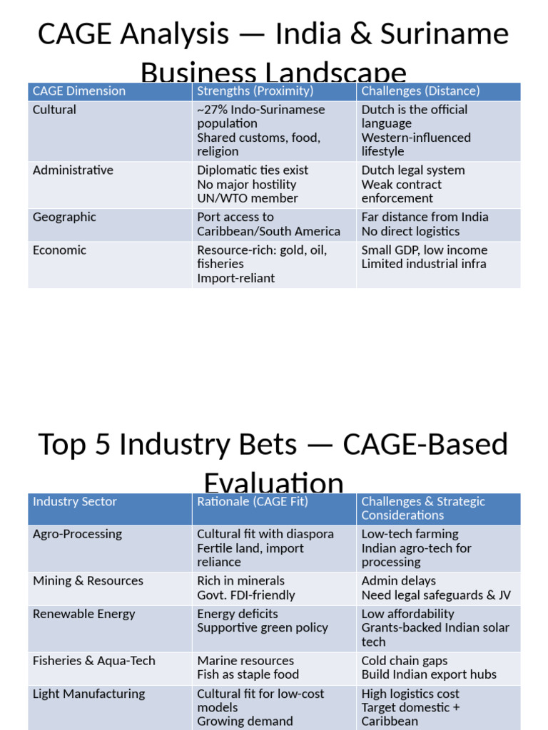 CAGE Analysis: India & Suriname Business Insights | PDF