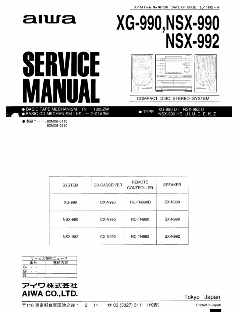 Aiwa Xg 990 Nsx 990 Nsx 992 Cx N990 N992 Pdf Hertz Alternating Current