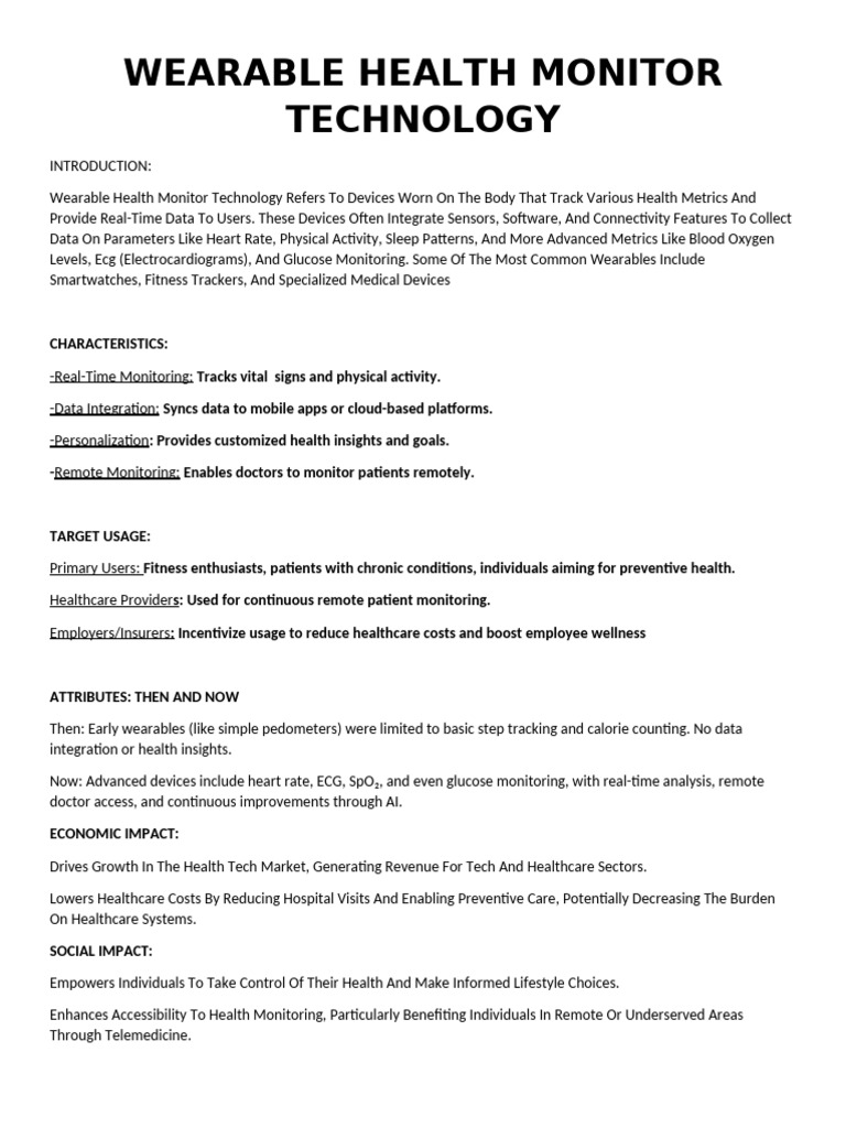 Wearable Health Monitor Technology Guide | PDF | Wearable Technology ...