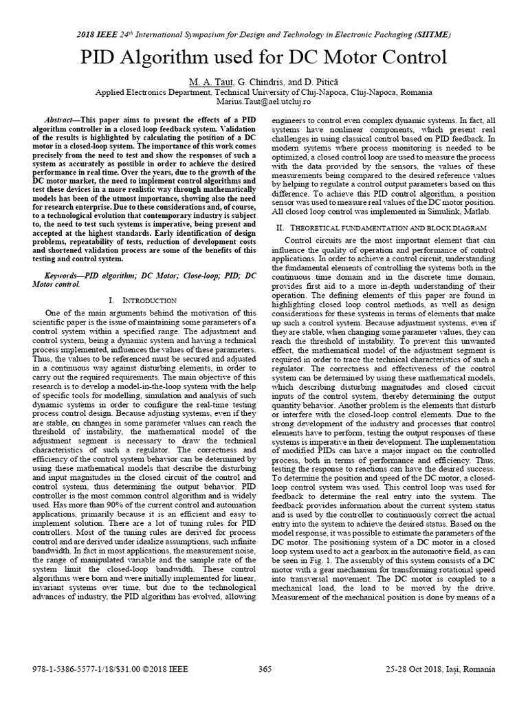 PID Control for DC Motor Systems | PDF | Control Theory | System