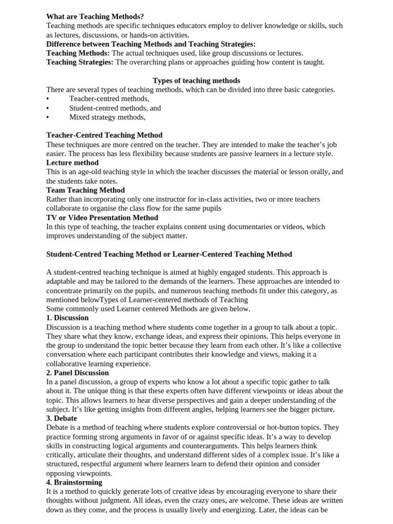 What Are Teaching Methods | PDF | Teaching Method | Learning