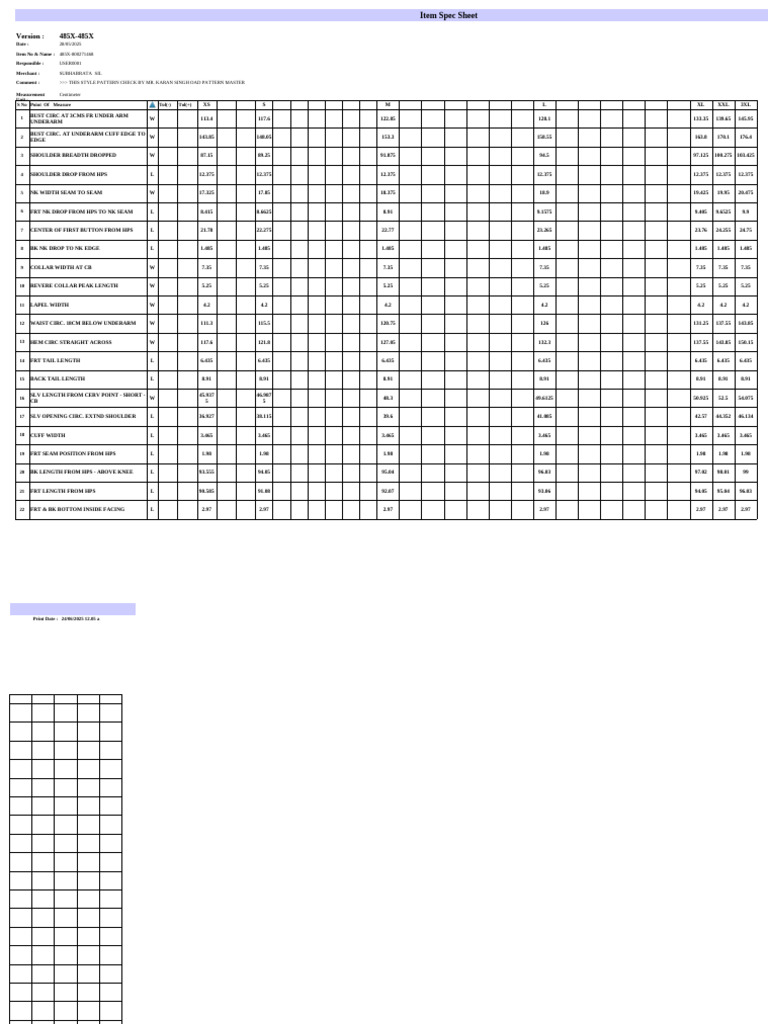 485X-800271468 Item Spec Sheet | PDF | Clothing | Fashion