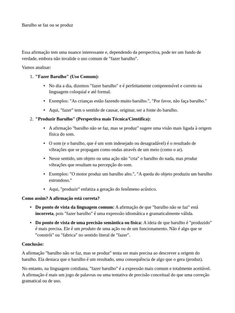 Fazer ou Produzir Barulho? | PDF | Som | Barulho