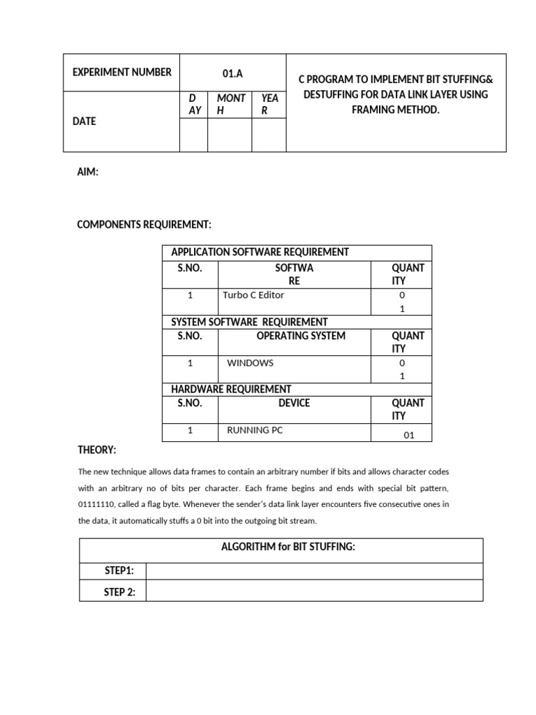 Bit Stuffing & Destuffing in C | PDF