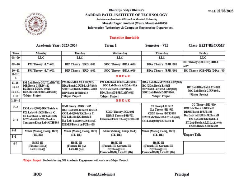 CE Class Time Table-ODD Sem 23-24.docx (1) Removed | PDF | Educational ...