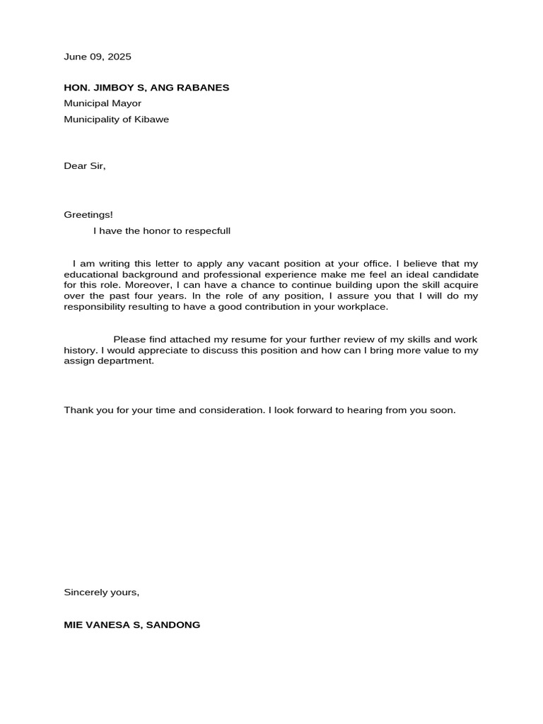 Job Application to Mayor's Office | PDF