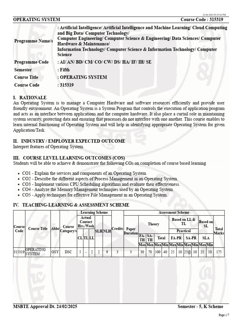 Operating System Course Overview | PDF | Operating System | Scheduling ...