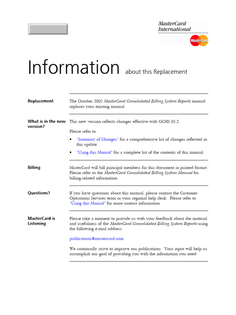 MasterCard Consolidated Billing System Reports Manual | PDF | Debit ...