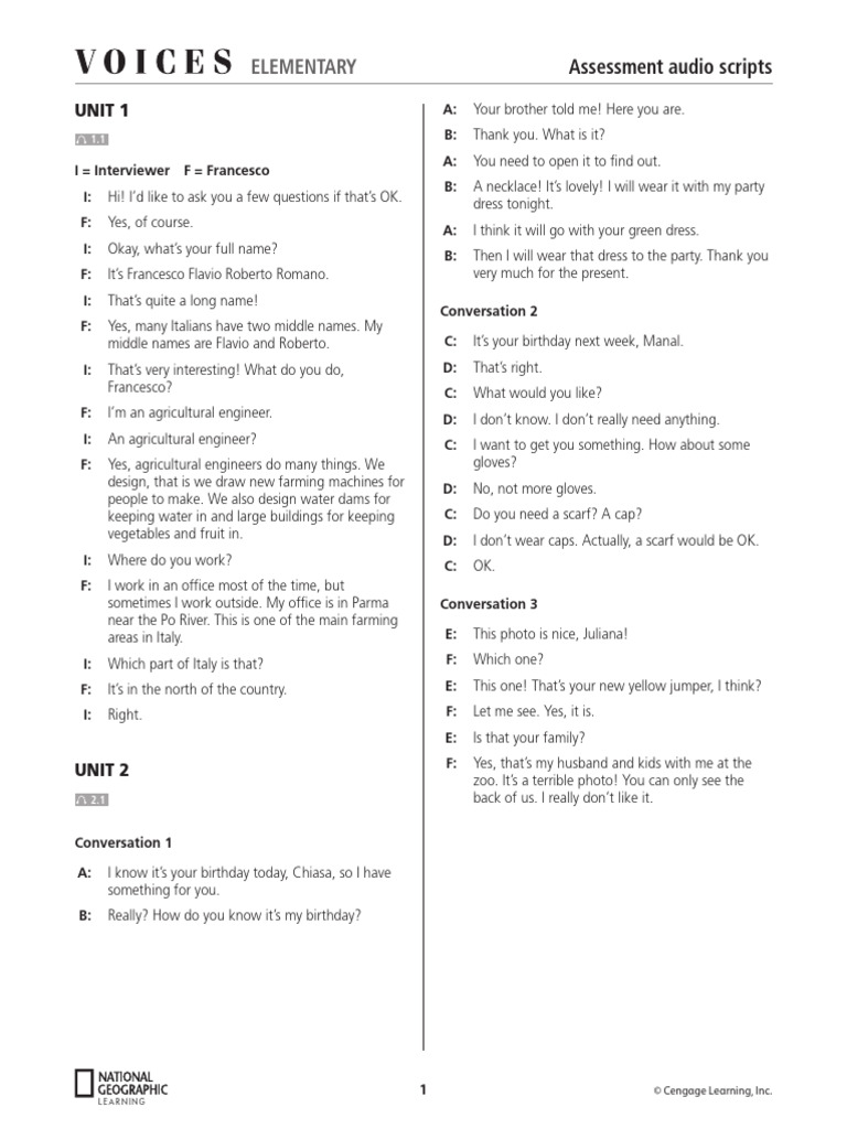 Elementary Assessment Audio Scripts | PDF