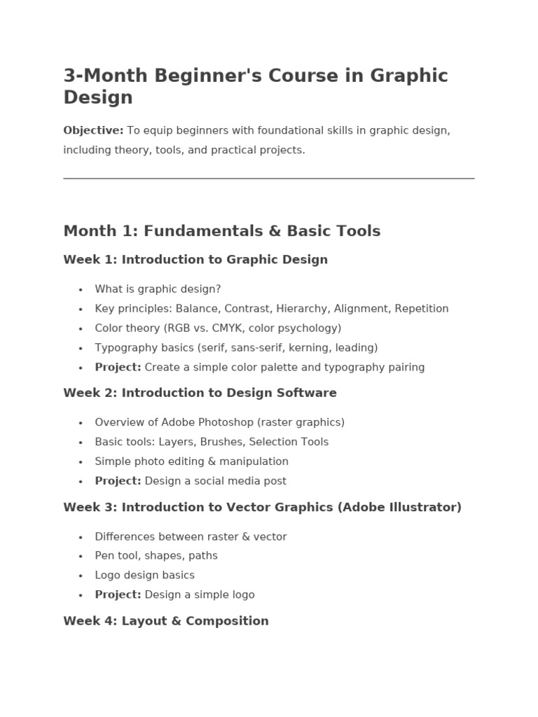 3-Month Beginner Graphic Design Course | PDF | Graphic Design | Graphics